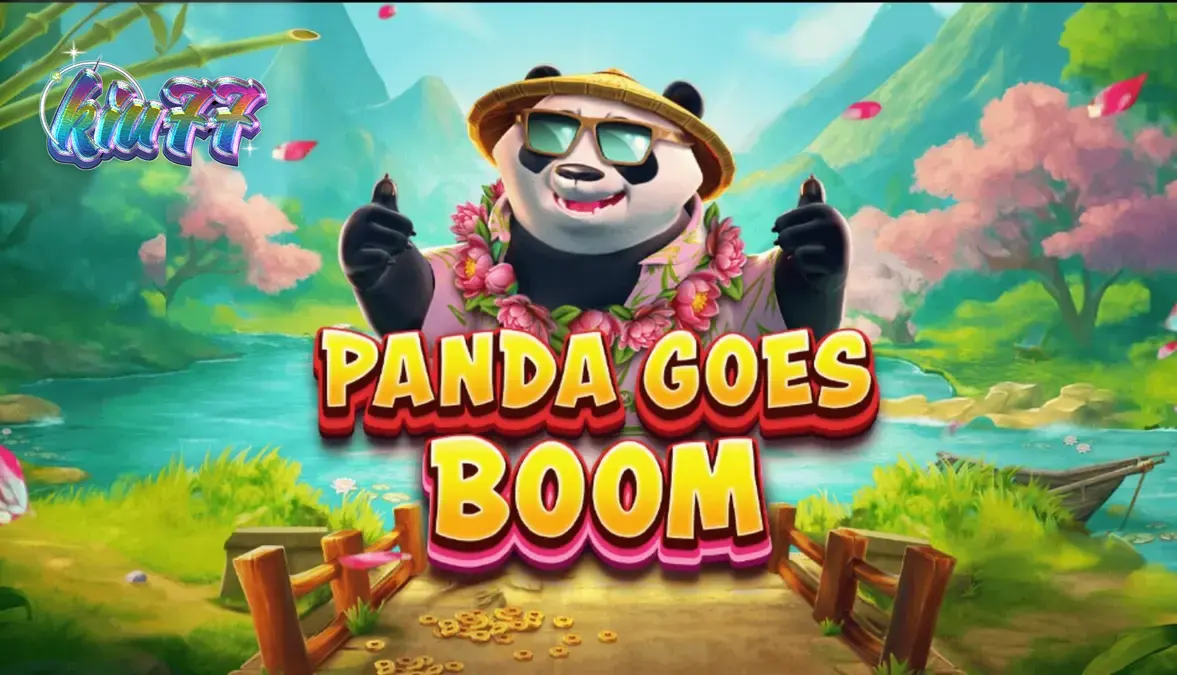 Panda Goes Boom slot game screen featuring the relaxed panda character and vibrant tropical theme.